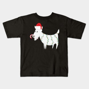 Funny Christmas Goat Wearing Santa Hat With Candy Cane Kids T-Shirt